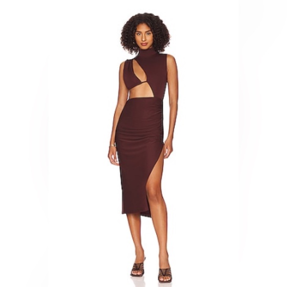 NBD Dresses & Skirts - NBD Asymmetrical Cut-Out Dress in Rich Brown NWOT Size Small